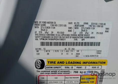 2023 Ford Expedition Limited Max из США, поврежденный, VIN 1FMJK1K86PEA15831